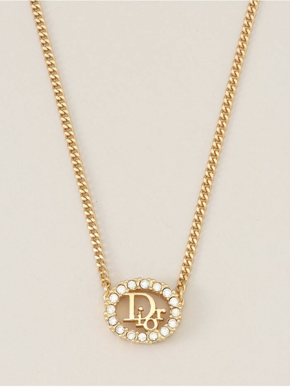 Dior 1980s rhinestone-embellished logo pendant necklace